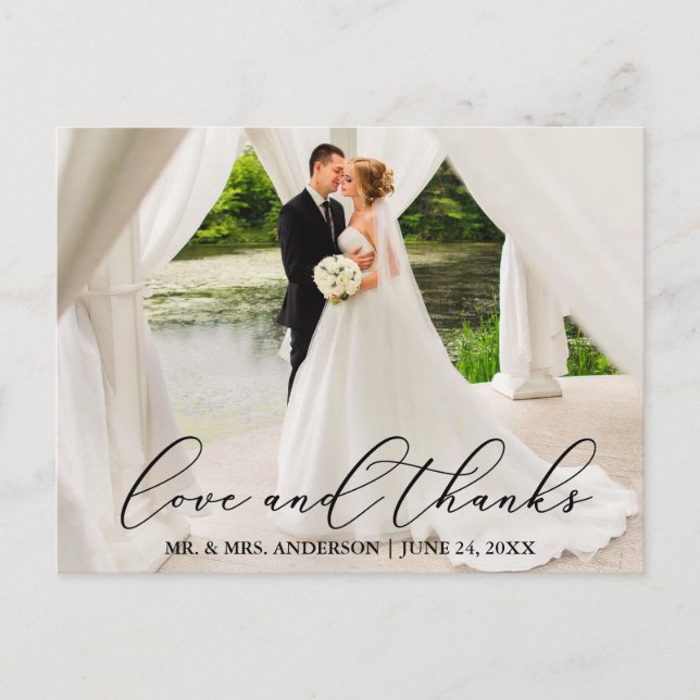 Postal Elegante y hermosa caligrafía Boda amor gracias (Anverso)