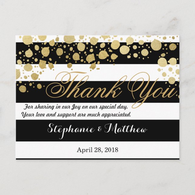 Postal Elegante y moderno Faux Gold Splatters y Stripes (Anverso)