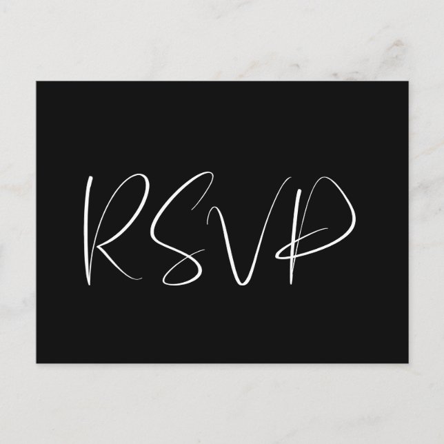 Postal Elegante y moderno RSVP de boda en negro y blanco (Anverso)