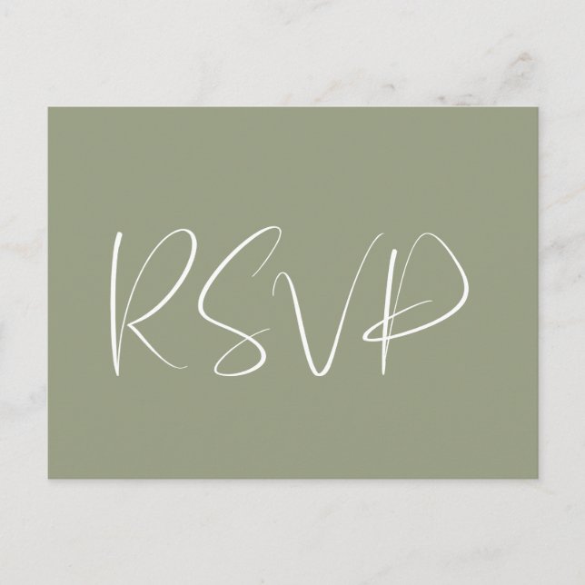 Postal Elegante y moderno RSVP de boda en verde salvia (Anverso)