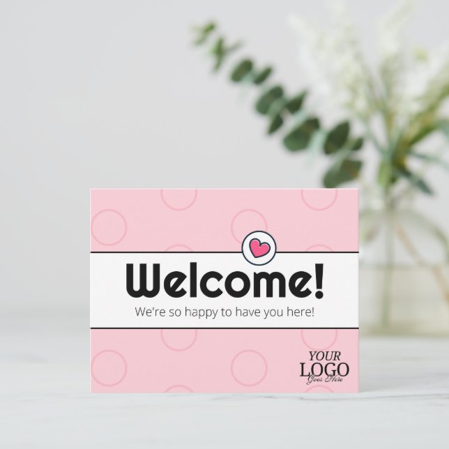 Postal Elegante y simple bienvenida empresarial rosa de R (Anverso de pie)
