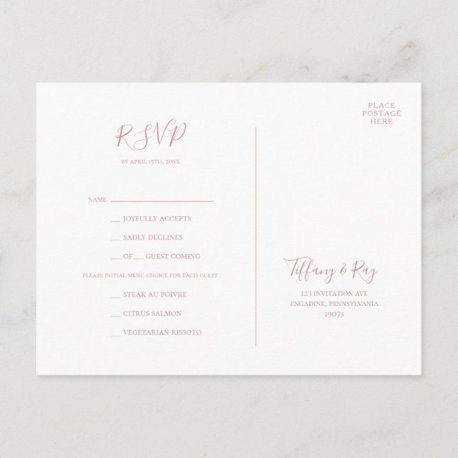 Postal Elegante y simple carta de oro Rosa carta RSVP (Reverso)
