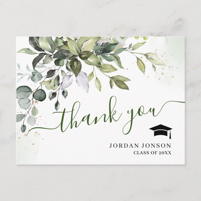 Postal Elegante y simple Graduación de Eucalipto Gracias (Anverso)