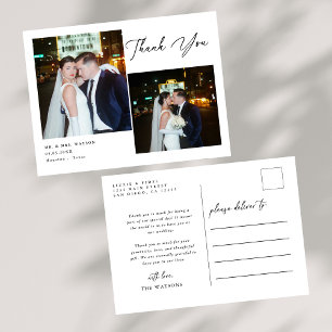 Postal Elegante y simple texto y Boda de fotos Gracias P