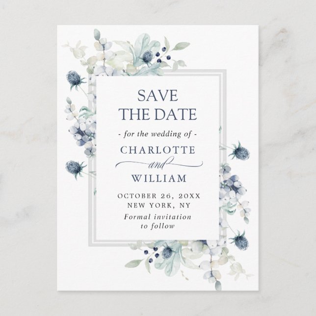 Postal Elegante y turbia boda de follaje azul salva la fe (Anverso)