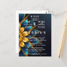 Postal Elegante zafiro y Boda floral de oro