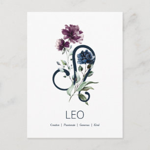 Postal Elegante Zodiaco Floral Signo Estelar Leo