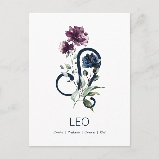 Postal Elegante Zodiaco Floral Signo Estelar Leo (Anverso)