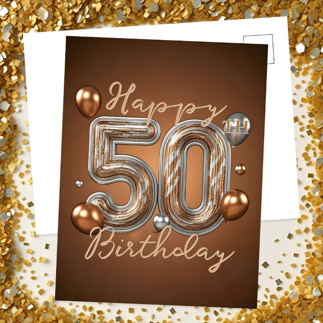 Postal Elegantes Acentos de Oro y Plata Cumpleaños 50 (Subido por el creador)