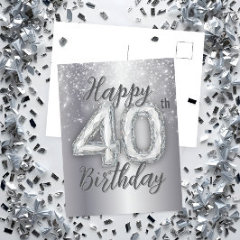 Postal Elegantes acentos plateados brillantes Cumpleaños 