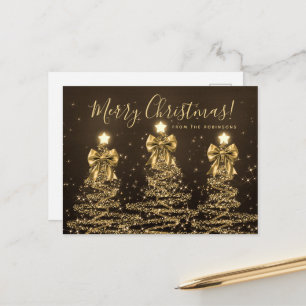 Postal Elegantes árboles de Navidad dorados con lazos de 