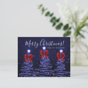 Postal Elegantes árboles de Navidad navales con lazos roj
