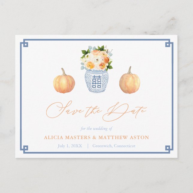 Postal Elegantes Calabazas Chinoiserie Boda Ahorra La Fec (Anverso)