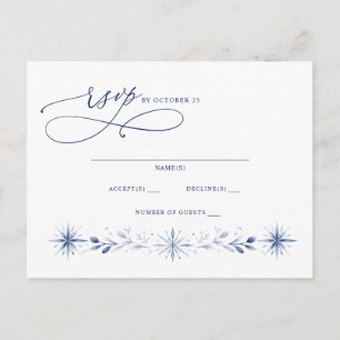 Postal Elegantes copos de nieve con monograma azul para b