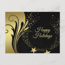 Postal Elegantes estrellas doradas Vacaciones negras