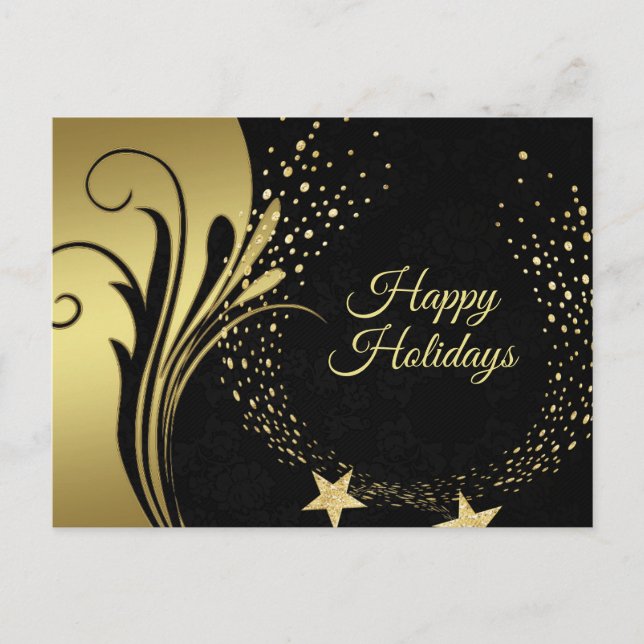 Postal Elegantes estrellas doradas Vacaciones negras (Anverso)