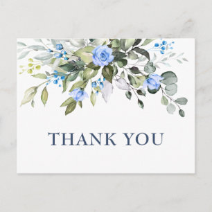 Postal Elegantes Eucalyptus Rosas Azules Floral Gracias