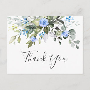 Postal Elegantes Eucalyptus Rosas Azules Floral Gracias