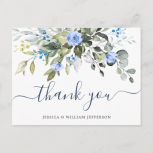 Postal Elegantes Eucalyptus Rosas Azules Floral Gracias