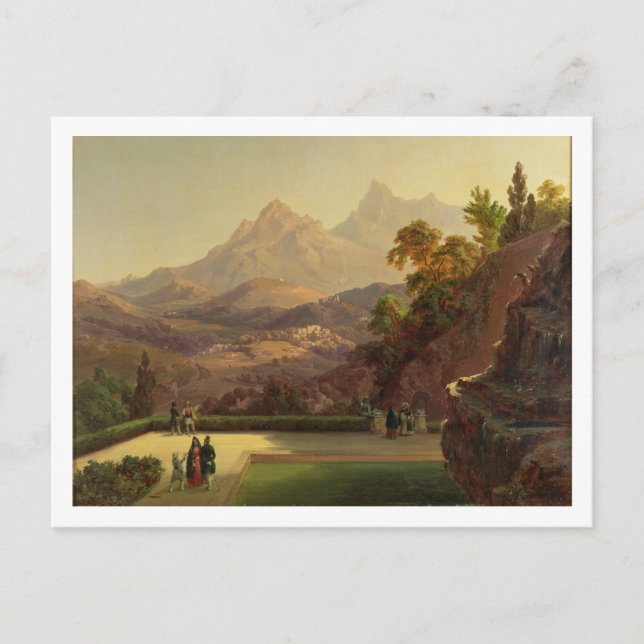 Postal Elegantes figuras convergiendo en una terraza, Sin (Anverso)