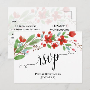 Postal Elegantes flores de acuarela roja para RSVP de bod