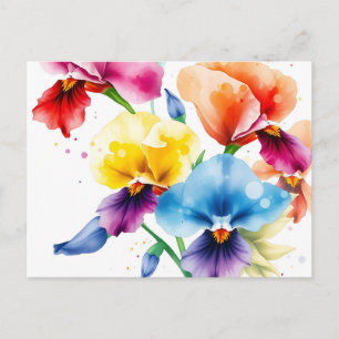 Postal Elegantes flores de iris con manchas acuáticas