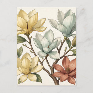 Postal Elegantes Flores de Magnolia Crema Amarillo Terrac