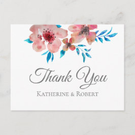 Postal Elegantes Flores Rosa Acuarela Gracias