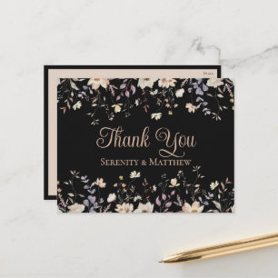 Postal Elegantes flores silvestres negras agradecimiento 