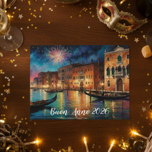 Postal Elegantes Fuegos Artificiales de Venecia Año Nuevo