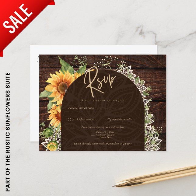 Postal Elegantes girasoles rusos y bodas de encaje RSVP (Subido por el creador)