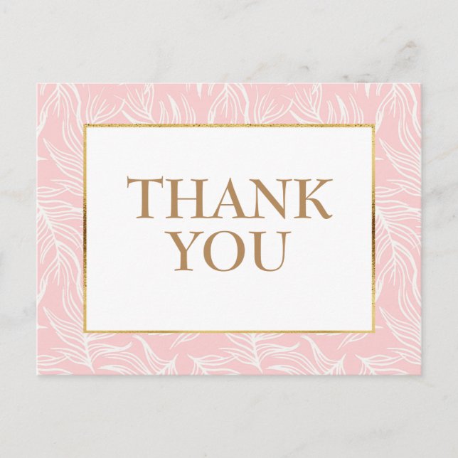 Postal Elegantes hojas blancas en oro rosado gracias (Anverso)
