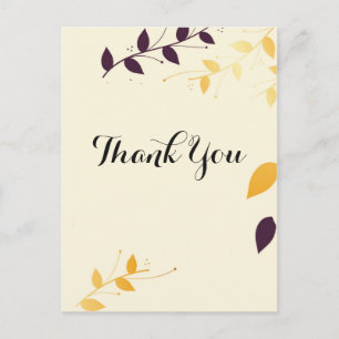 Postal Elegantes Hojas Doradas Purpúreas Gracias