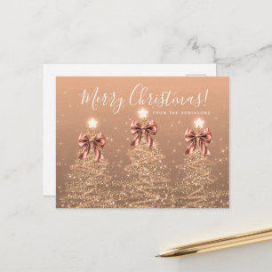 Postal Elegantes lazos de árboles de Navidad en rosa oro 