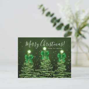 Postal Elegantes lazos de Navidad árboles verdes festivos