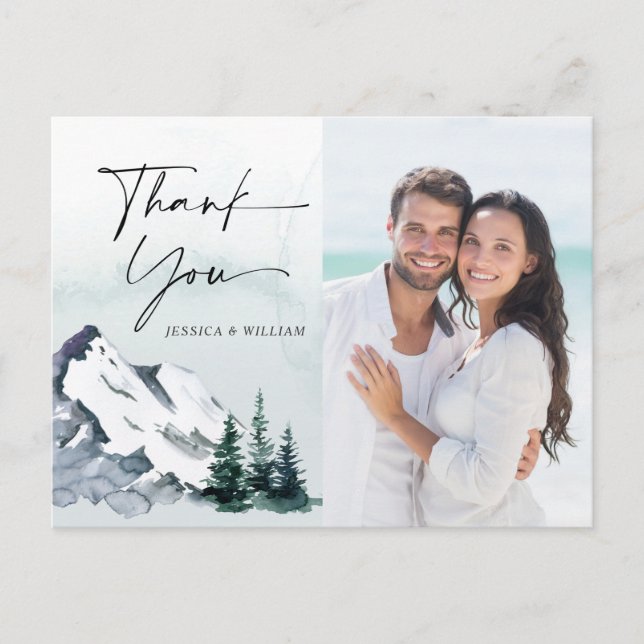 Postal Elegantes Montañas Acuarelas FOTO Gracias (Anverso)