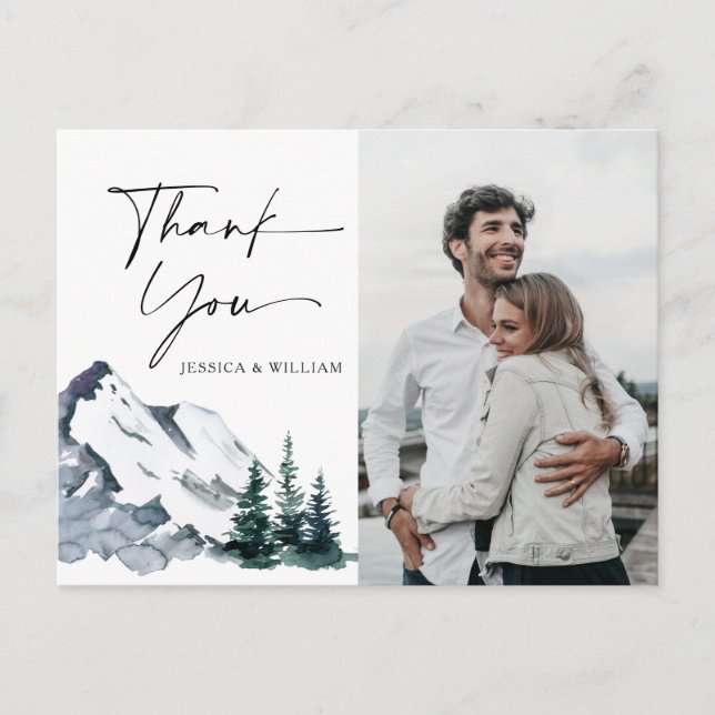 Postal Elegantes Montañas Acuarelas FOTO Gracias (Anverso)