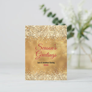 Postal Elegantes Navidades de arte de mármol dorado rojo 