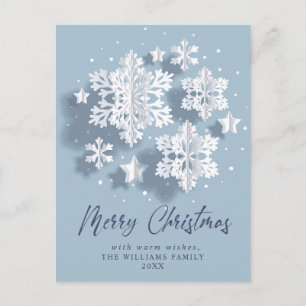 Postal Elegantes Navidades de copos de nieve saludando fe