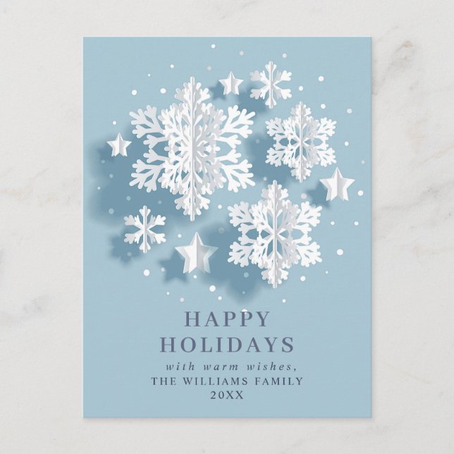 Postal Elegantes Navidades de copos de nieve saludando fe (Anverso)