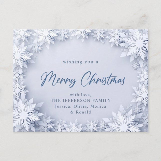 Postal Elegantes Navidades de copos de nieve saludo de fe (Anverso)