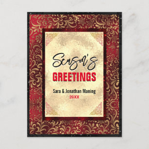 Postal Elegantes Navidades de flores rojas doradas año nu