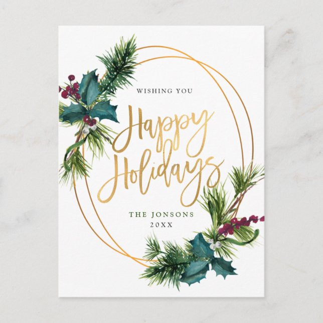 Postal Elegantes Navidades de oro saludo de feriado de lo (Anverso)