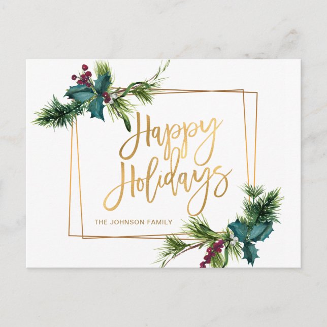 Postal Elegantes Navidades de oro saludo de vacaciones de (Anverso)