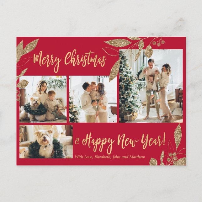 Postal Elegantes Navidades del Collage de fotos Botánico  (Anverso)
