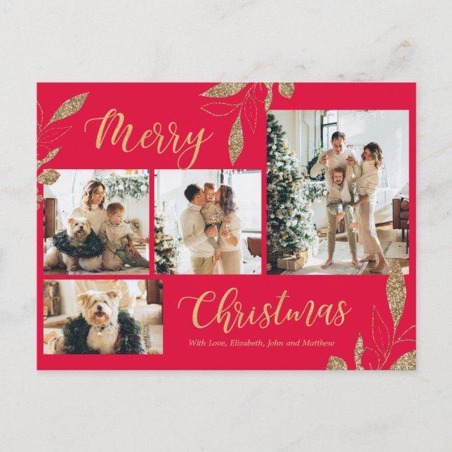 Postal Elegantes Navidades del Collage de fotos Botánico  (Anverso)