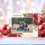Postal Elegantes Navidades Flores Felices Fiestas<br><div class="desc">Bonita tarjeta familiar con flores de color acuático pintadas a mano, flores de ramo y coloridas en tonos rojos verdes y de bayas profundas. Fácil de editar tarjeta agregando su familia Foto / imagen y texto. FELICES VACACIONES - se pueden cambiar a FEROSAS NAVIDAD. Hace grandes cartas para enviarlas a...</div>