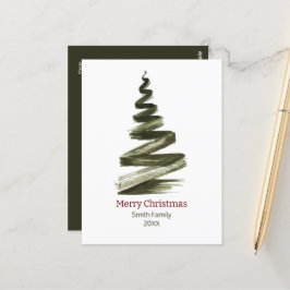 Postal Elegantes Navidades Green Tree Watercolor