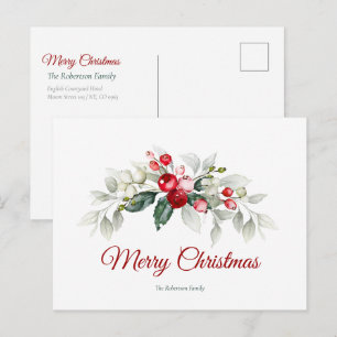 Postal Elegantes Navidades Holly Card
