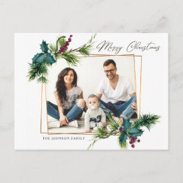 Postal Elegantes Navidades Holly Pine Frame Photo Greet